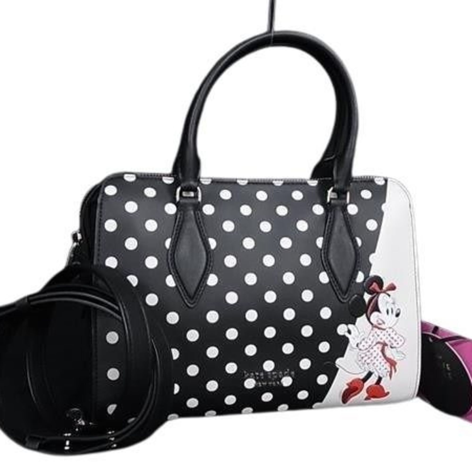 Kate Spade Handbag, Disney Collaboration, Minnie Mouse, Black And White Leath...